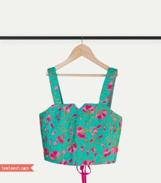 تصویر  تاپ  سوزندوزی سبز و سرخابی