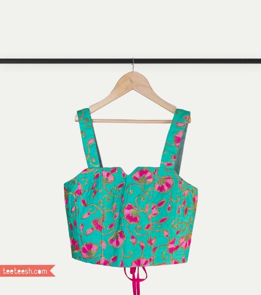 تصویر  تاپ  سوزندوزی سبز و سرخابی