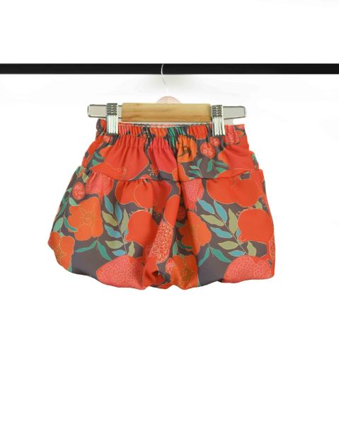 تصویر  دامن قارچی طرح انار قرمز و سبز