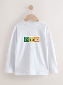 تصویر  بلوز آستین بلند سفید طرح ماینکرافت