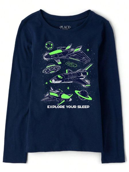 تصویر  بلوز آستین بلند سرمه ای طرح فضایی