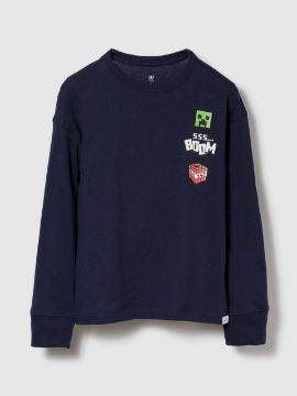 تصویر  بلوز آستین بلند سرمه ای طرح ماینکرافت