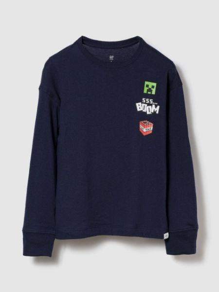 تصویر  بلوز آستین بلند سرمه ای طرح ماینکرافت