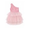 پیراهن کج مخمل صورتی با تور