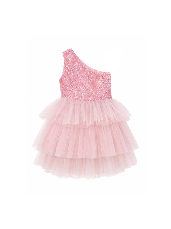 پیراهن کج مخمل صورتی با تور
